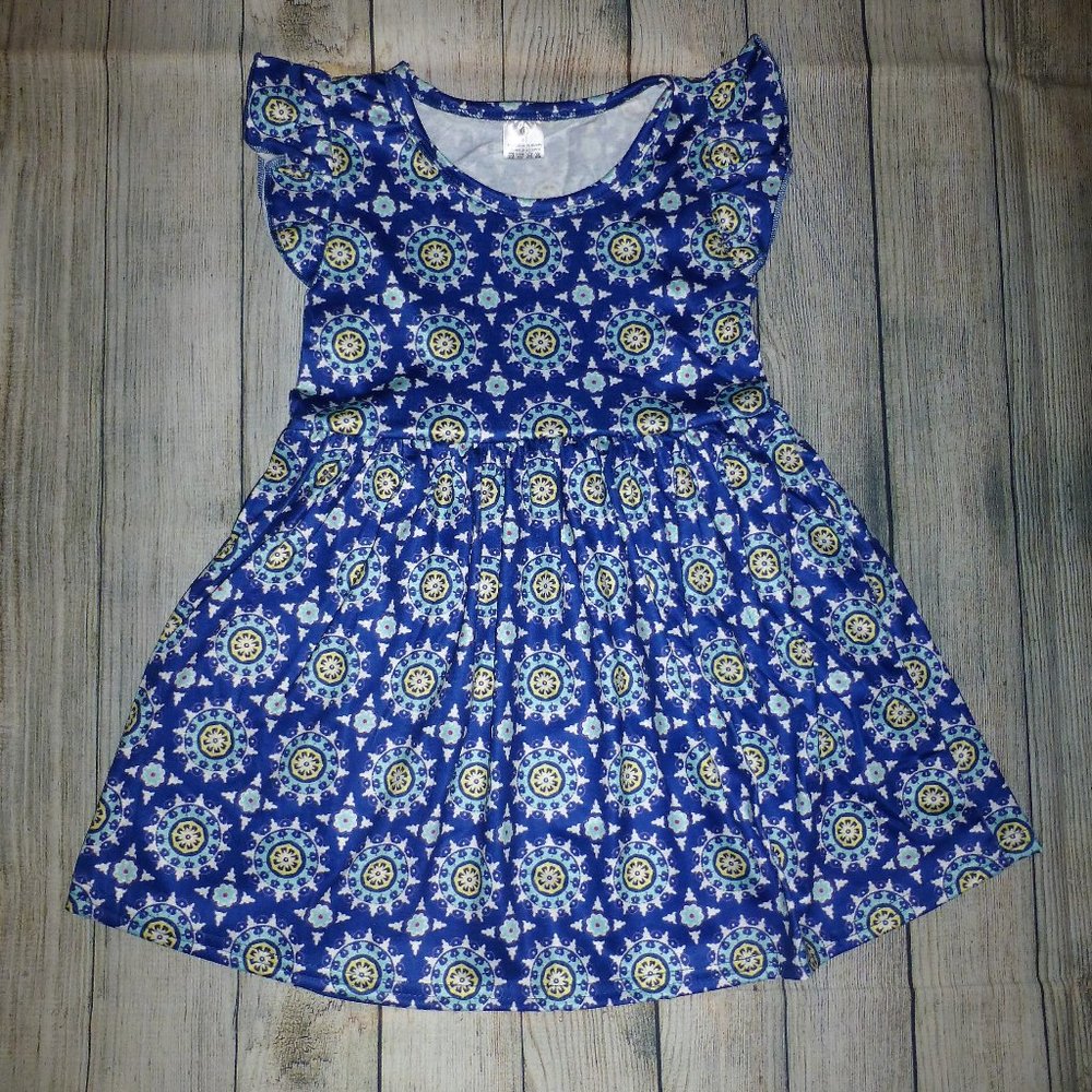 Boutique Blue Floral Daisy Girls Sleeveless Dress